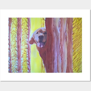 Dog in the magic forest. Mixed media art. Posters and Art